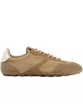 Zara Women's Suede & Textile Sneakers in Tan with White Heel Tab